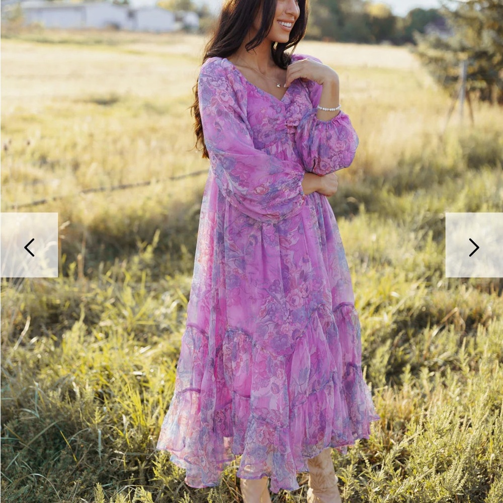 Boutique Purple Floral Midi Dress - Picture 3 of 3